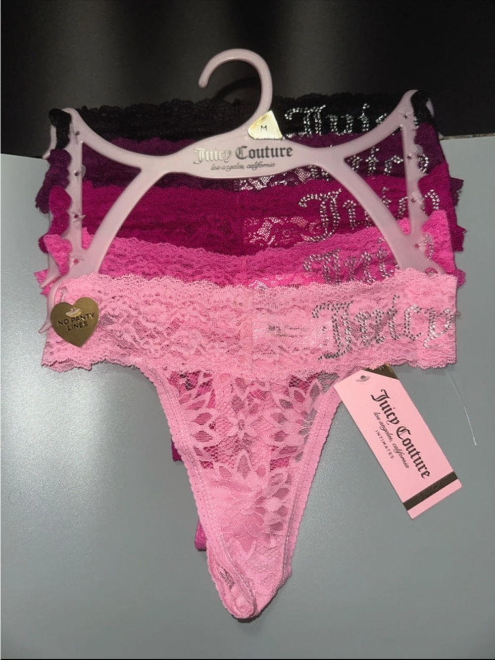 Juicy Couture Lace Thong Panty Set - Light Pink, Hot Pink, Magenta, Black
